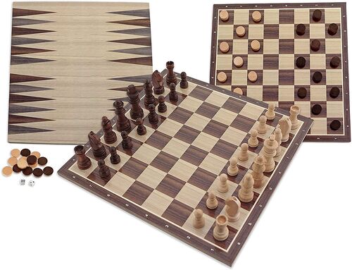 AJEDREZ-DAMAS-BACKGAMMON MADERA SOSTENIBLE
